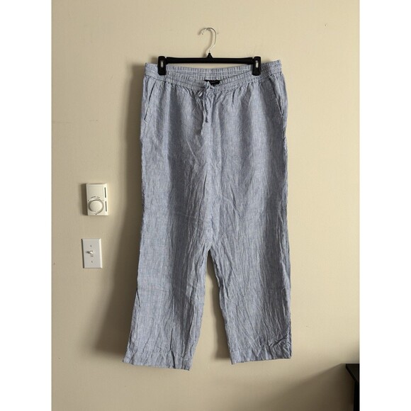 Talbots Pants - Talbots XXL Size 16 LINEN‎ Pull On Pants Gauzy Striped Blue White Coastal Beach